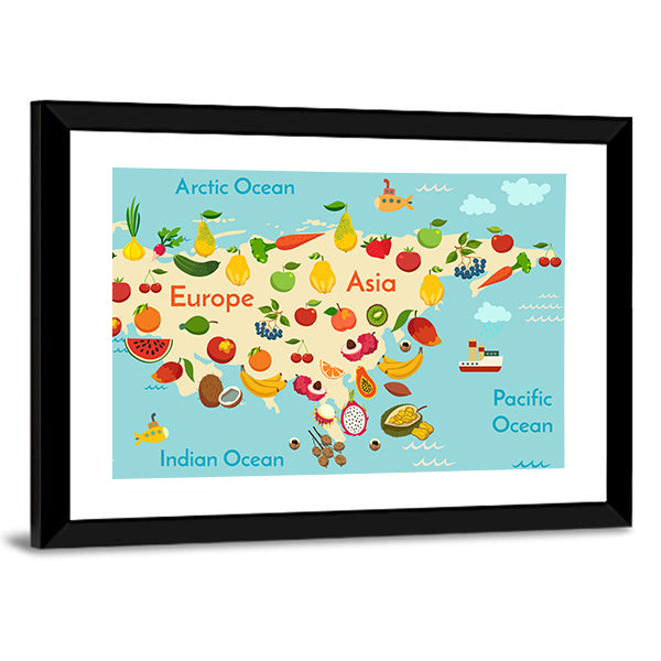 Fruit World Map Canvas Wall Art