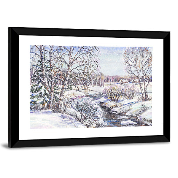 Russian Winter Village Canvas Wall Art