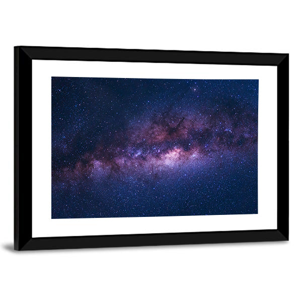Space Shot Of Milky Way Galaxy Canvas Wall Art in black, blue and purple, framed print, product view on a white background