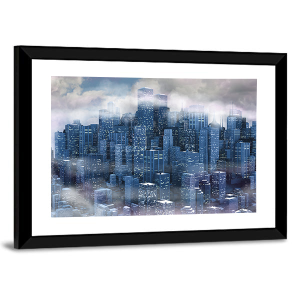 New York City Aerial Night Skyline Canvas Wall Art