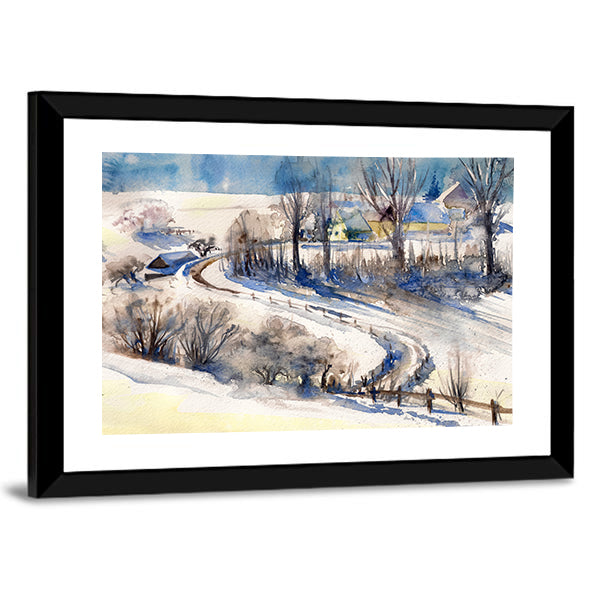 Road To Winter Village Canvas Wall Art