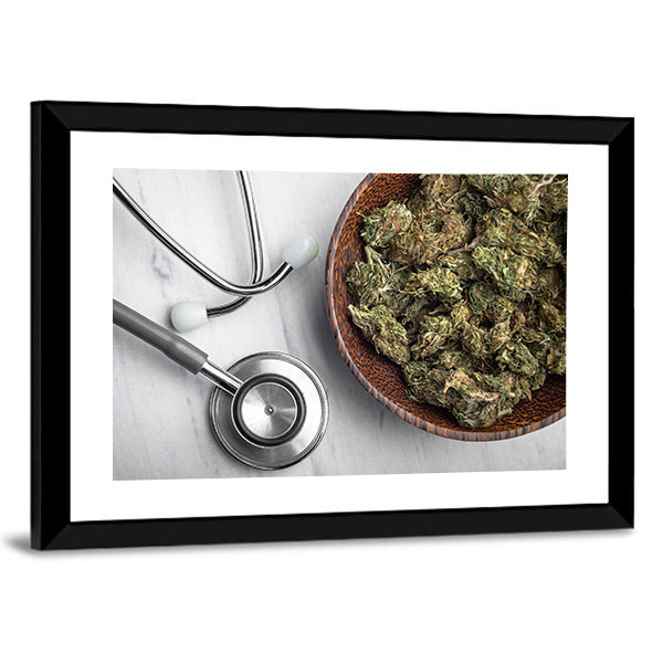 Medical Marijuana Buds with Stethoscope Canvas Wall Art