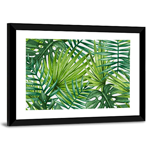 Tropical Monstera and Palm Leaves Canvas Wall Art