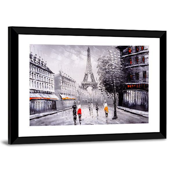 Paris Street Leading to the Eiffel Tower Canvas Wall Art