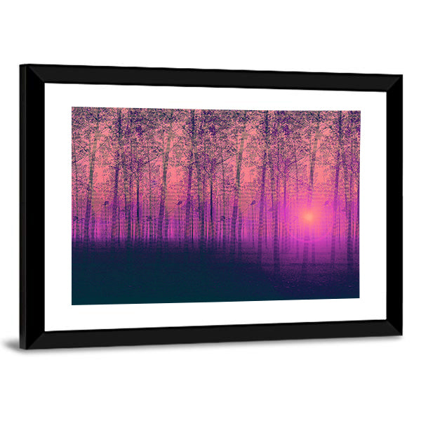 Foggy Poplar Trees Canvas Wall Art