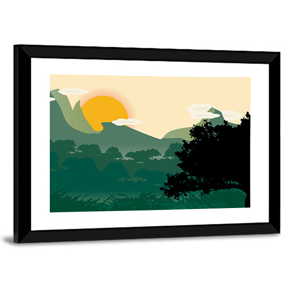 Mountain Sunset Silhouette Canvas Wall Art