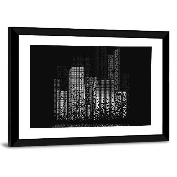 Pixelated Night City Skyline Canvas Wall Art