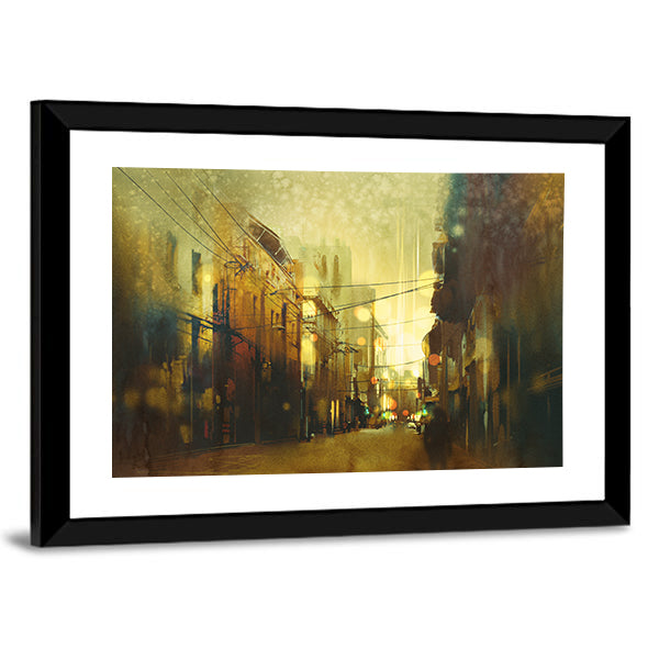 Urban Street at Golden Dusk Canvas Wall Art
