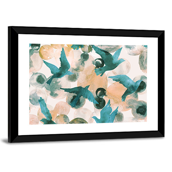 Teal Birds in Flight Abstract Canvas Wall Art