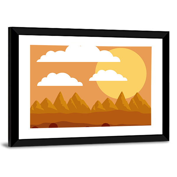 Desert Sunset Illustration Canvas Wall Art