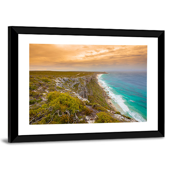 Kangaroo Island Cliffs and Turquoise Sea at Sunset Canvas Wall Art