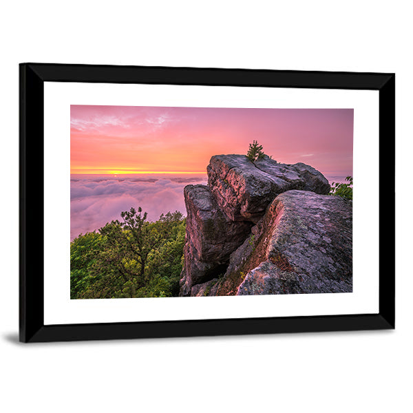 Pine Mountain Trail in Kentucky Canvas Wall Art in gray, orange and pink, framed print, product view on a white background