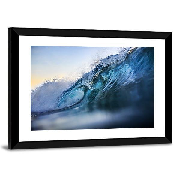 Rip Curl Bali Wave Barrel Canvas Wall Art in white and blue, framed print, product view on a white background