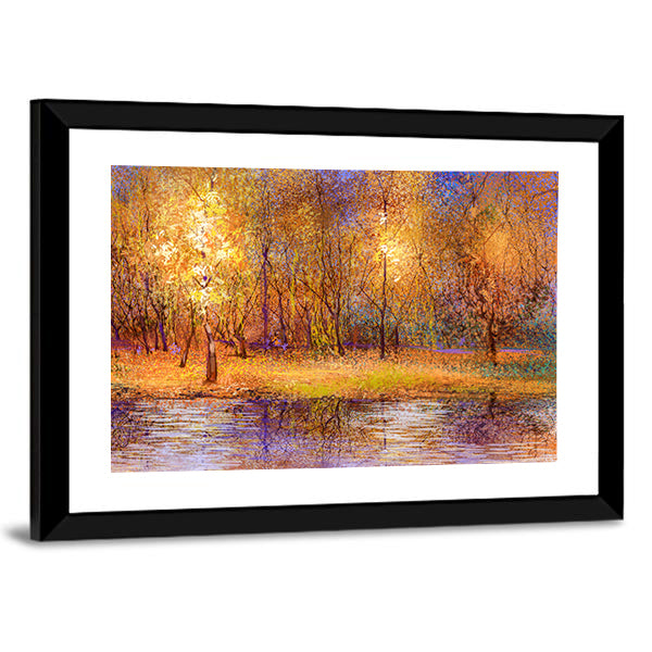 Colorful Autumn Trees at Lakeside Canvas Wall Art