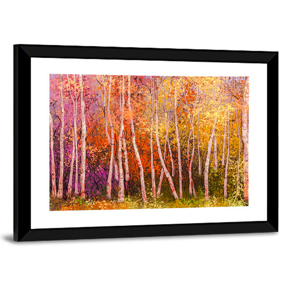 Colorful Autumn Birch Trees Canvas Wall Art