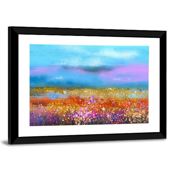Watercolor Spring Meadow with Golden Horizon Canvas Wall Art
