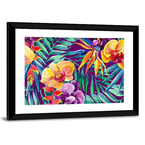 Tropical Jungle Watercolor Floral Canvas Wall Art