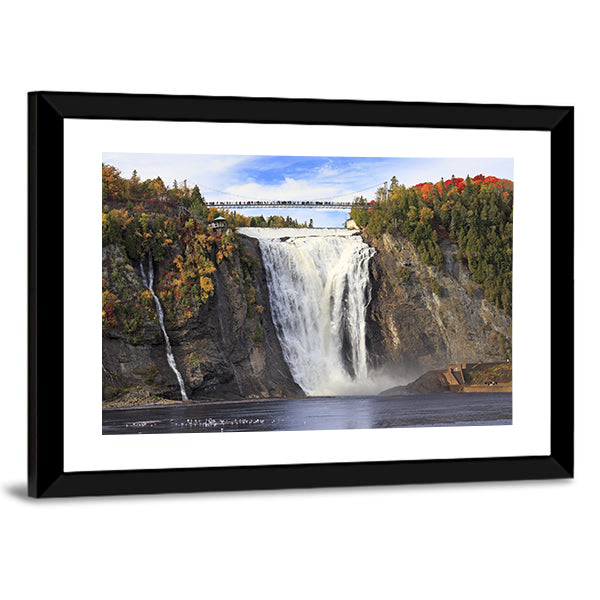 Montmorency Falls In Quebec Canada Canvas Wall Art in white, gray and blue, framed print, product view on a white background