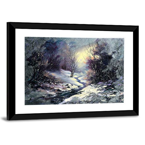 River In Winter Woods Canvas Wall Art