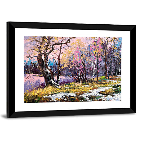 Autumn On Bank Of Lake Canvas Wall Art