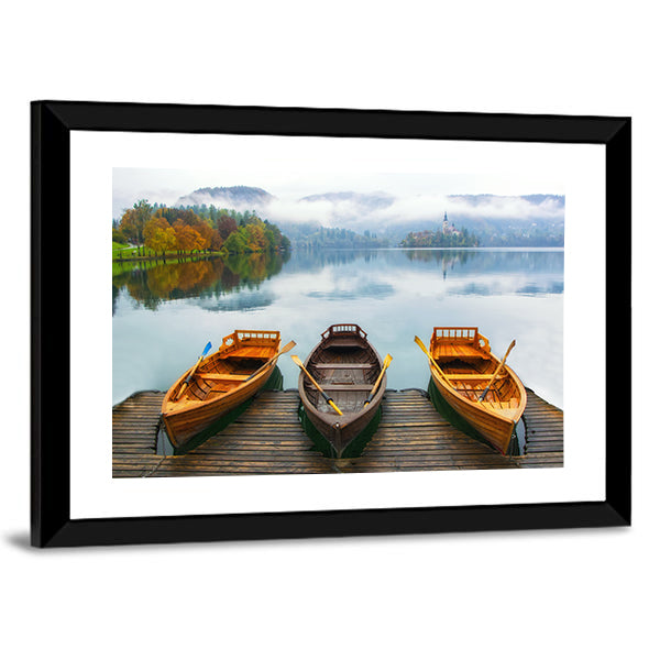 Boats on Bled Lake Canvas Wall Art