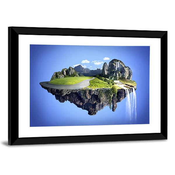 Floating Island with Waterfall Canvas Wall Art