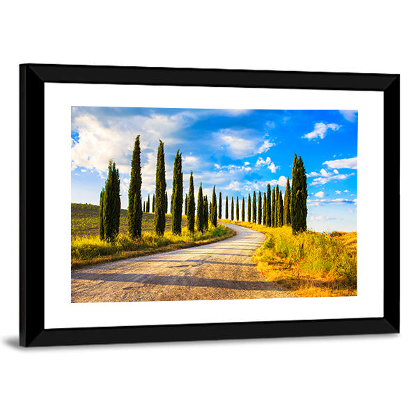 Tuscany Cypress Trees Along Winding Road Canvas Wall Art