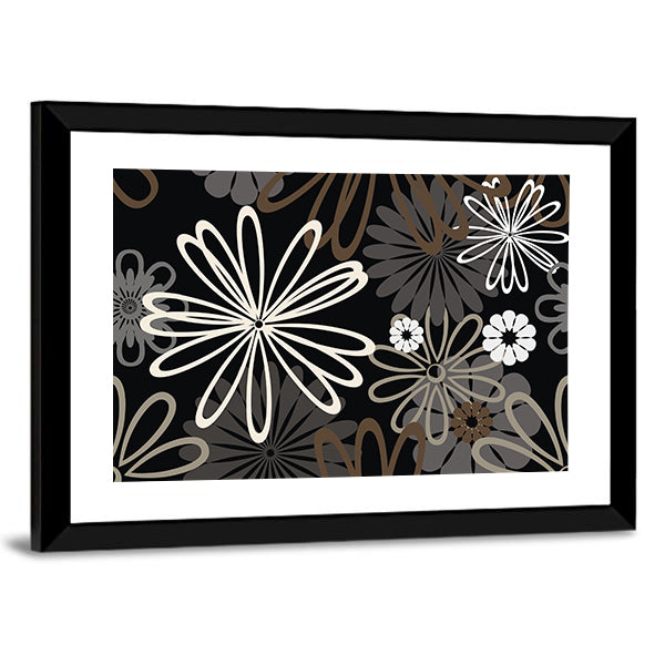 Retro Abstract Floral in Black and White Canvas Wall Art