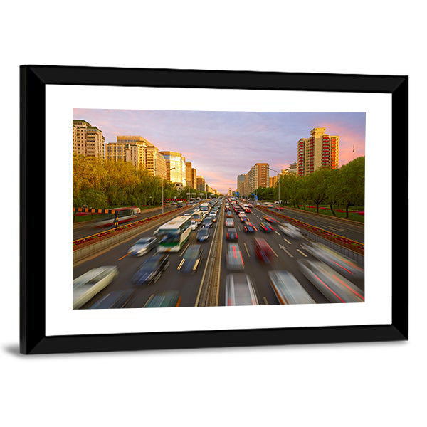 Traffic Crowd In Beijing Canvas Wall Art