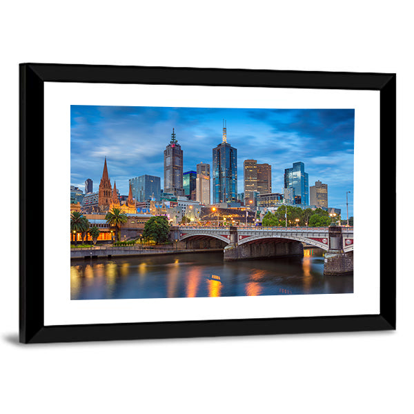 Melbourne During Twilight Blue Hour Canvas Wall Art