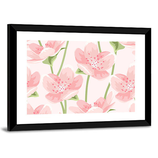 Blooming Pink Sakura Pattern Canvas Wall Art