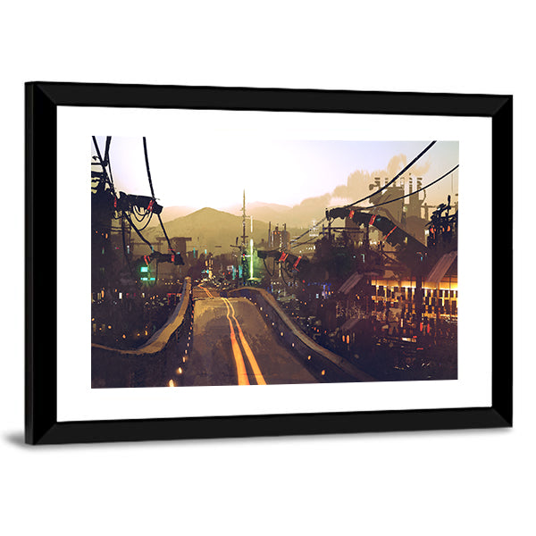 Futuristic Highway at Dusk Canvas Wall Art