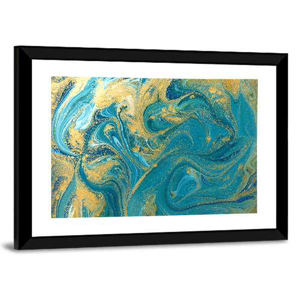 Teal Ink Marble with Gold Veins Canvas Wall Art