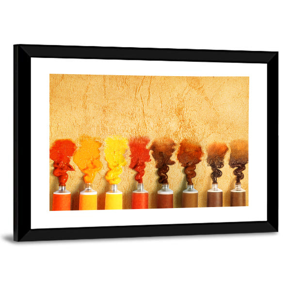 Eight Paint Tubes in Warm Yellow-brown Gradient Canvas Wall Art