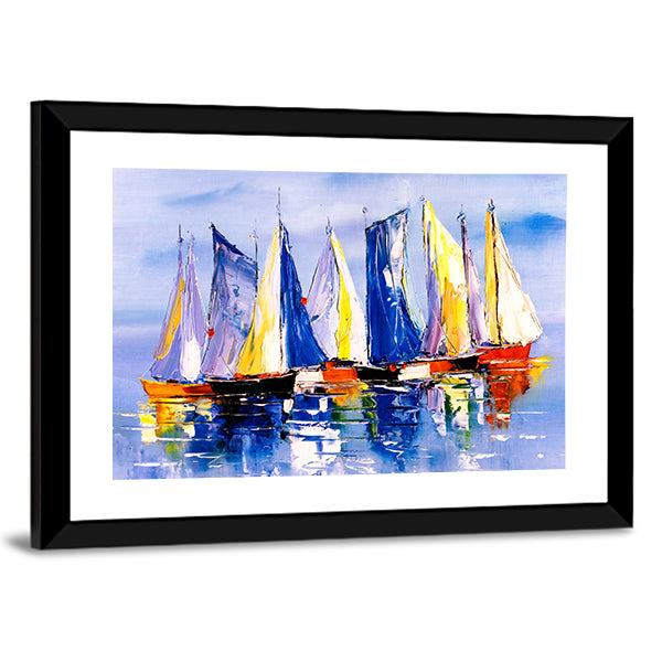 Sail Boats At Harbor Canvas Wall Art