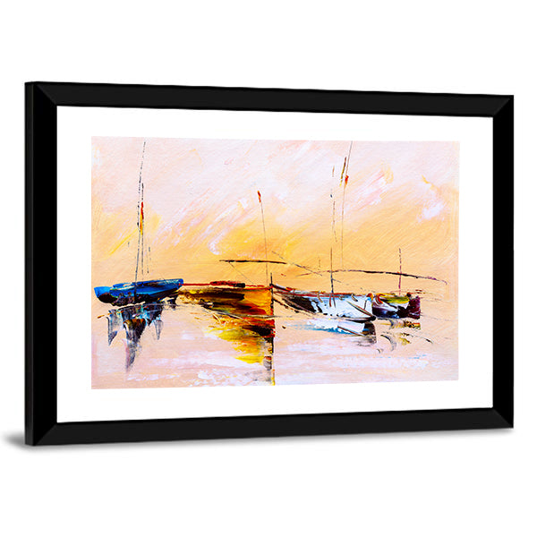 Abstract Sailboats at Sunset Canvas Wall Art