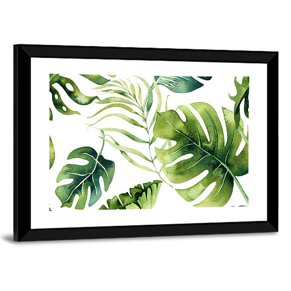 Tropical Monstera and Palm Leaves Canvas Wall Art