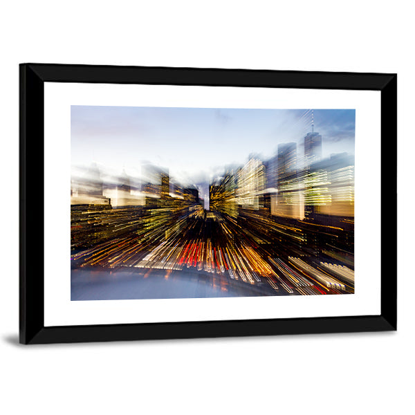 New York City Downtown Building Lights At Dusk In Manhattan Canvas Wall Art