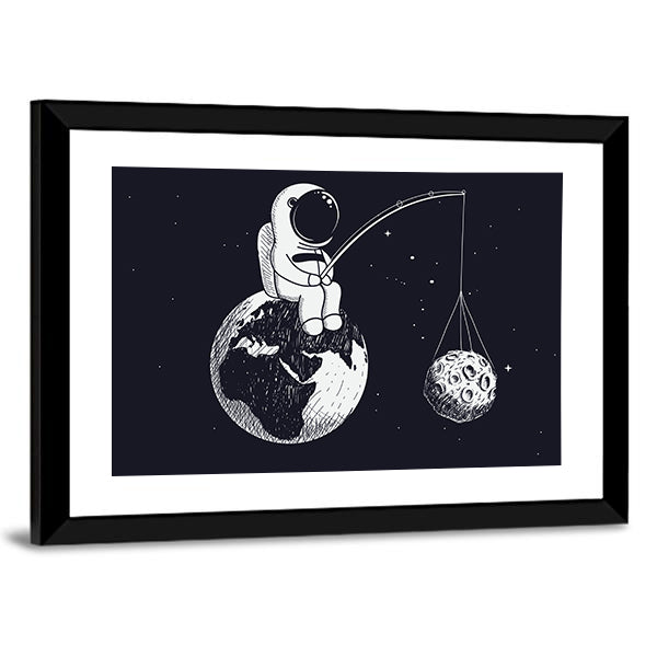 Little Astronaut Sitting on Earth Canvas Wall Art