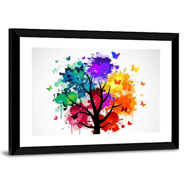 Colorful Butterflies On Tree Canvas Wall Art