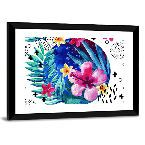 Tropical Hibiscus and Plumeria Circle Canvas Wall Art