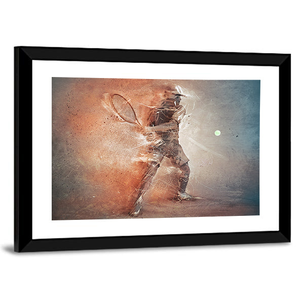 Tennis Player Hitting The Ball Illustration Canvas Wall Art