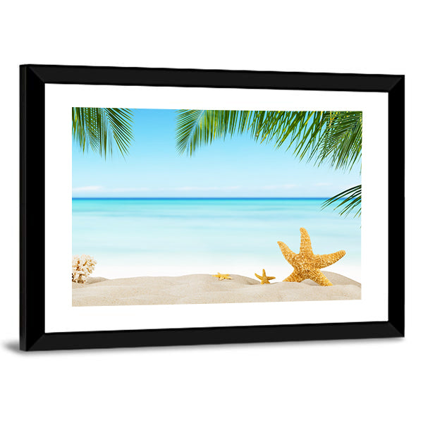 Three Starfish on Tropical Sandy Beach Canvas Wall Art