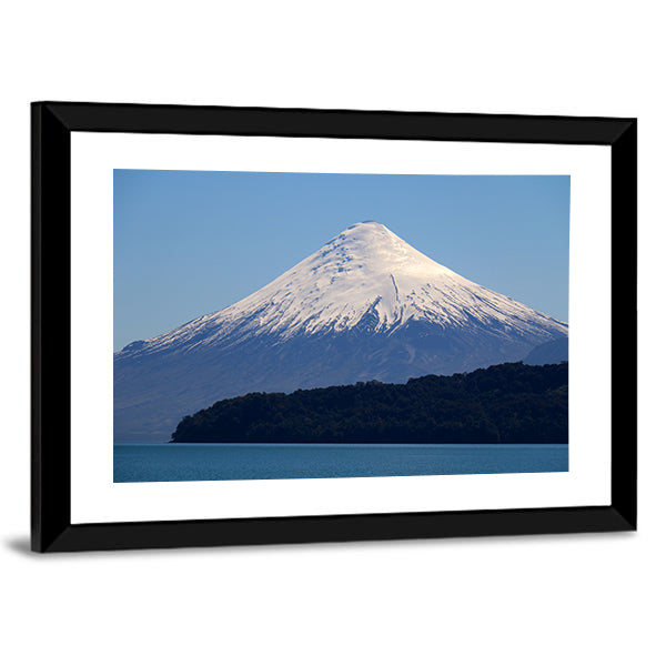 Snow-capped Volcano Over Calm Lake Canvas Wall Art