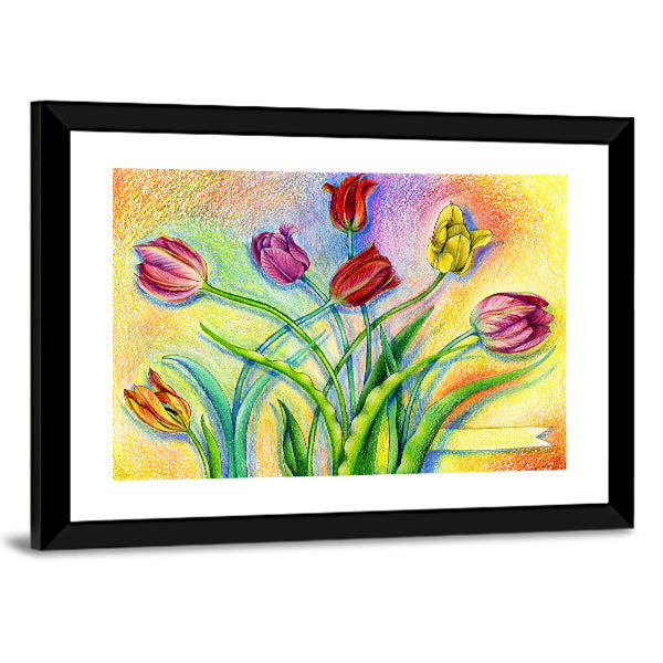 Multicolor Pencils Tulips Canvas Wall Art