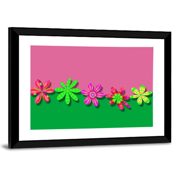 Fantasy Pink &amp; Green Flowers Canvas Wall Art
