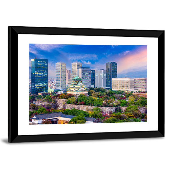 Osaka Castle and City Skyline at Dusk Canvas Wall Art