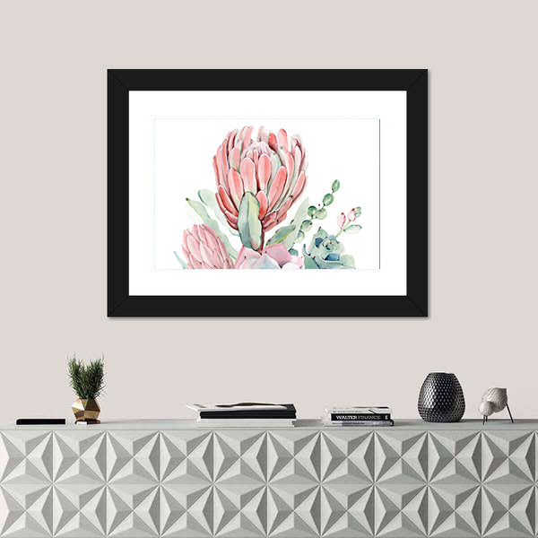 Vintage Protea and Succulents Bouquet Canvas Wall Art
