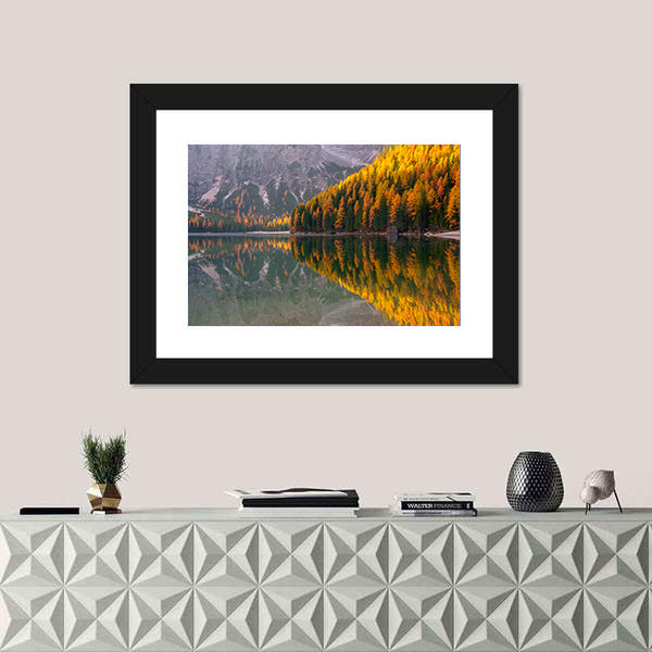 Braies Lake in Autumn Canvas Wall Art