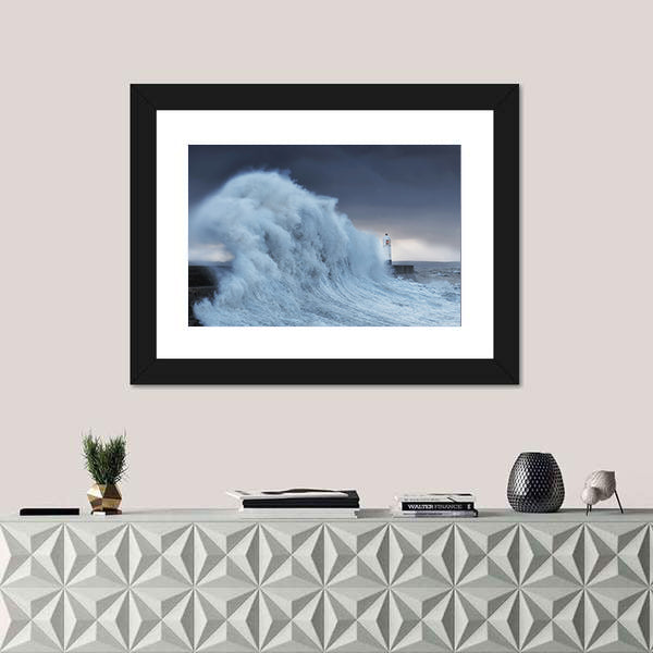 Hurricane Storm Brian Lands On Porthcawl Coast Of South Wales UK Canvas Wall Art